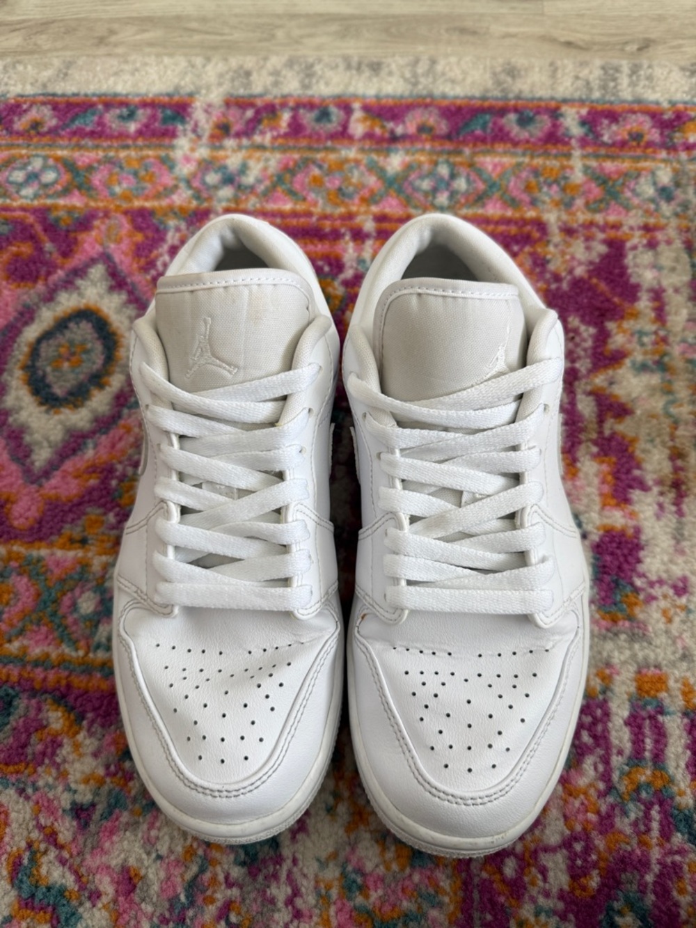 Air Jordan 1 Low Triple White Leather Sneakers - Picture 3 of 8